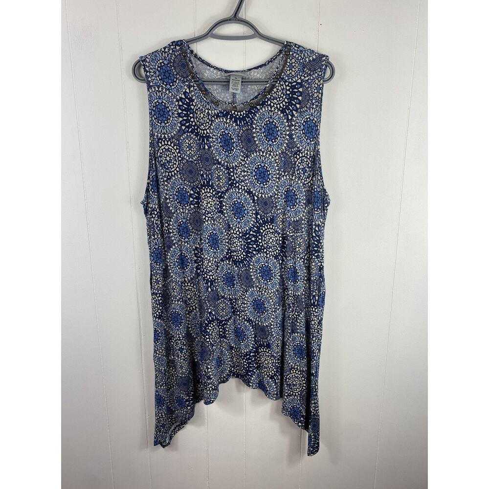 Catherines Plus Blue Medallion Lighthouse Point Blouse Popover Easy care Size 2X